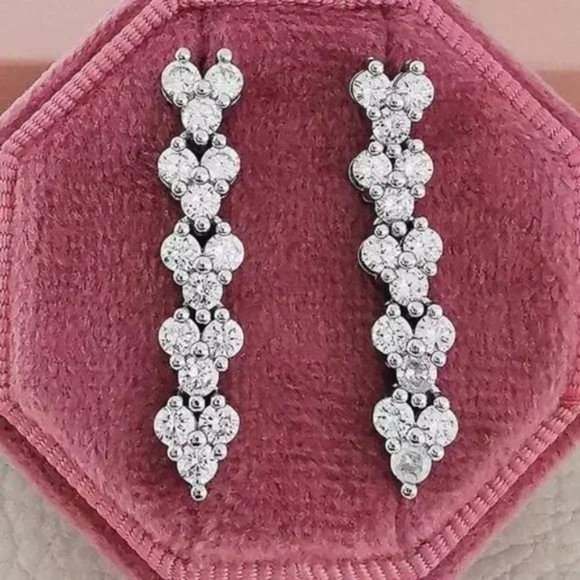 Jewelry - NEW STERLING SILVER DIAMOND LONG EARRINGS, BEAUTIFUL EARRINGS, CUTE EARRINGS.